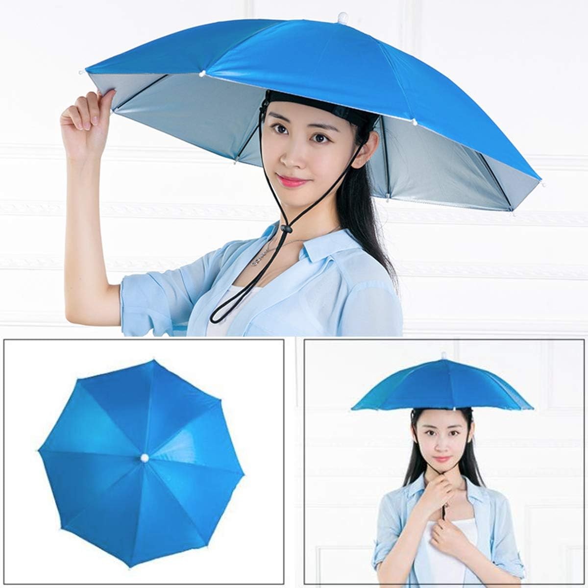 Umbrela de Cap, Flippy, Diametru 69 cm, Snur Reglabil de Cap, Protectie UV/Ploaie, Albastru [1]
