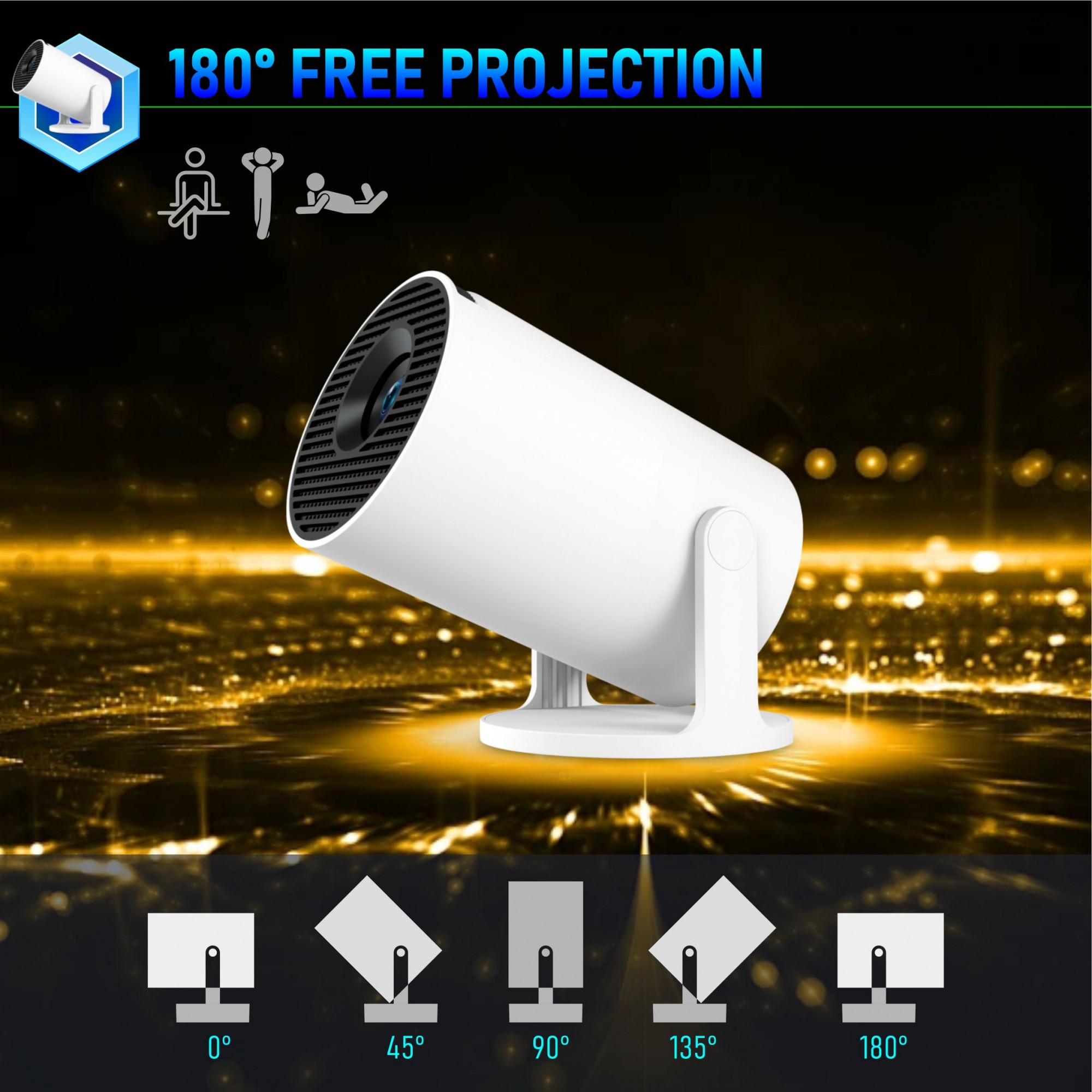 Video Proiector Portabil cilindric HY300PRO+, Flippy, Inteligent, ULTRA HD 1920 x 1080, Wireless, Compatibil cu Android/iOS, 13 x 11 x 9 cm, Alb [8]