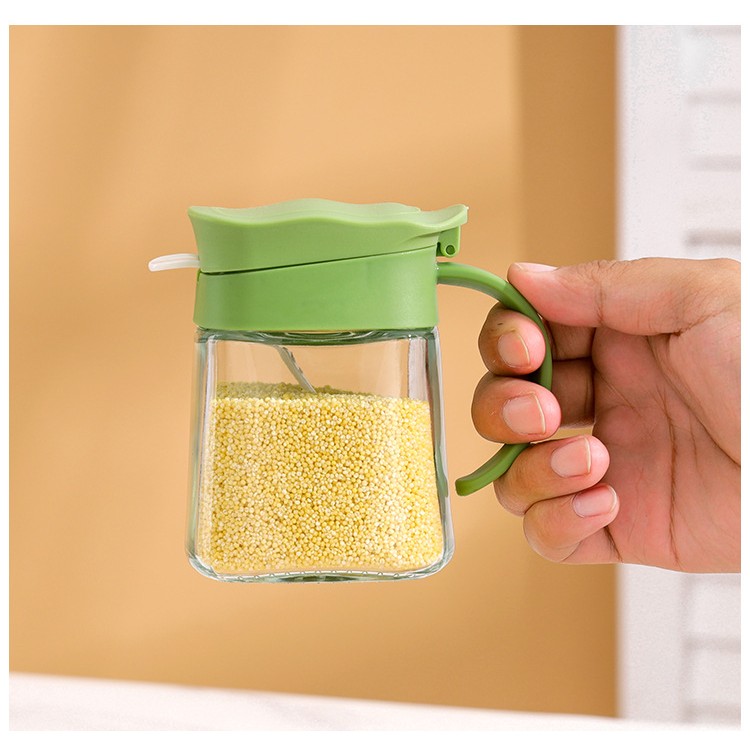 Recipient Condimente, Flippy, din Stilca, 180 ml, cu Maner si Lingurita, 11.3 x 8.2 cm, Capac Ondulat, Verde [3]