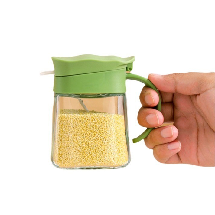 Recipient Condimente, Flippy, din Stilca, 180 ml, cu Maner si Lingurita, 11.3 x 8.2 cm, Capac Ondulat, Verde [4]