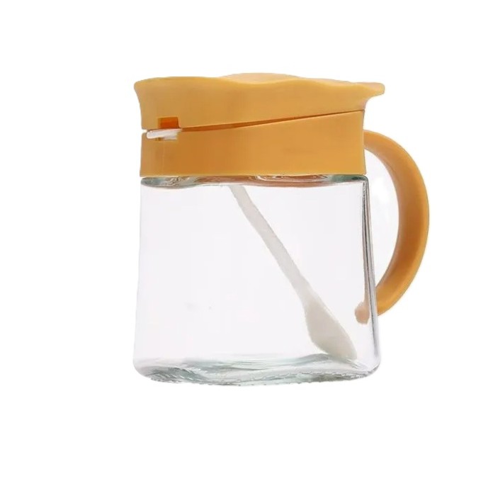 Casă și camping - Recipient Condimente, Flippy, din Stilca, 180 ml, cu Maner si Lingurita, 11.3 x 8.2 cm, Capac Ondulat, Galben