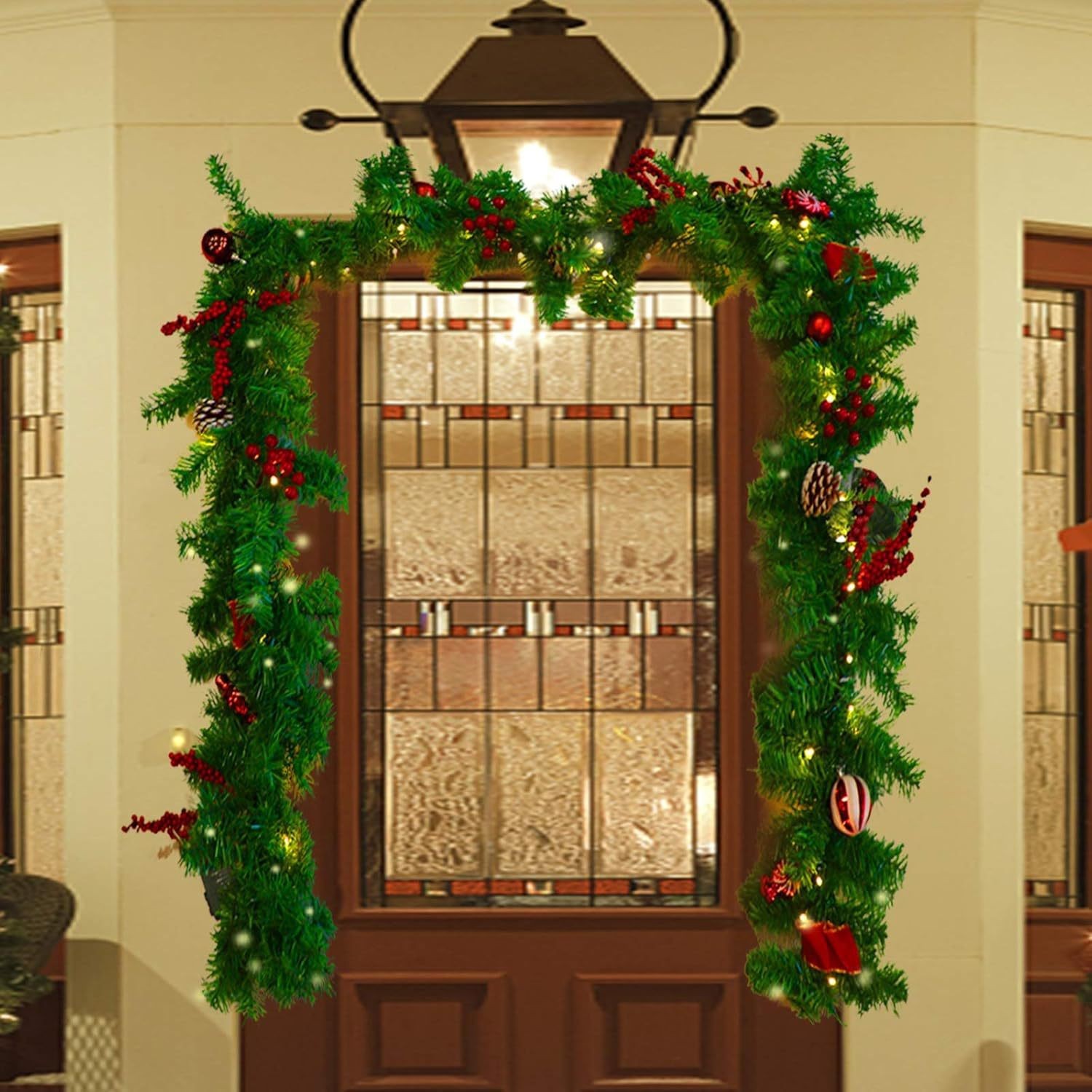 Ghirlanda de Craciun, Flippy, din Brad Artificial cu Decoratiuni, cu Baterii, 30 LED-uri, 180 cm, Verde [6]