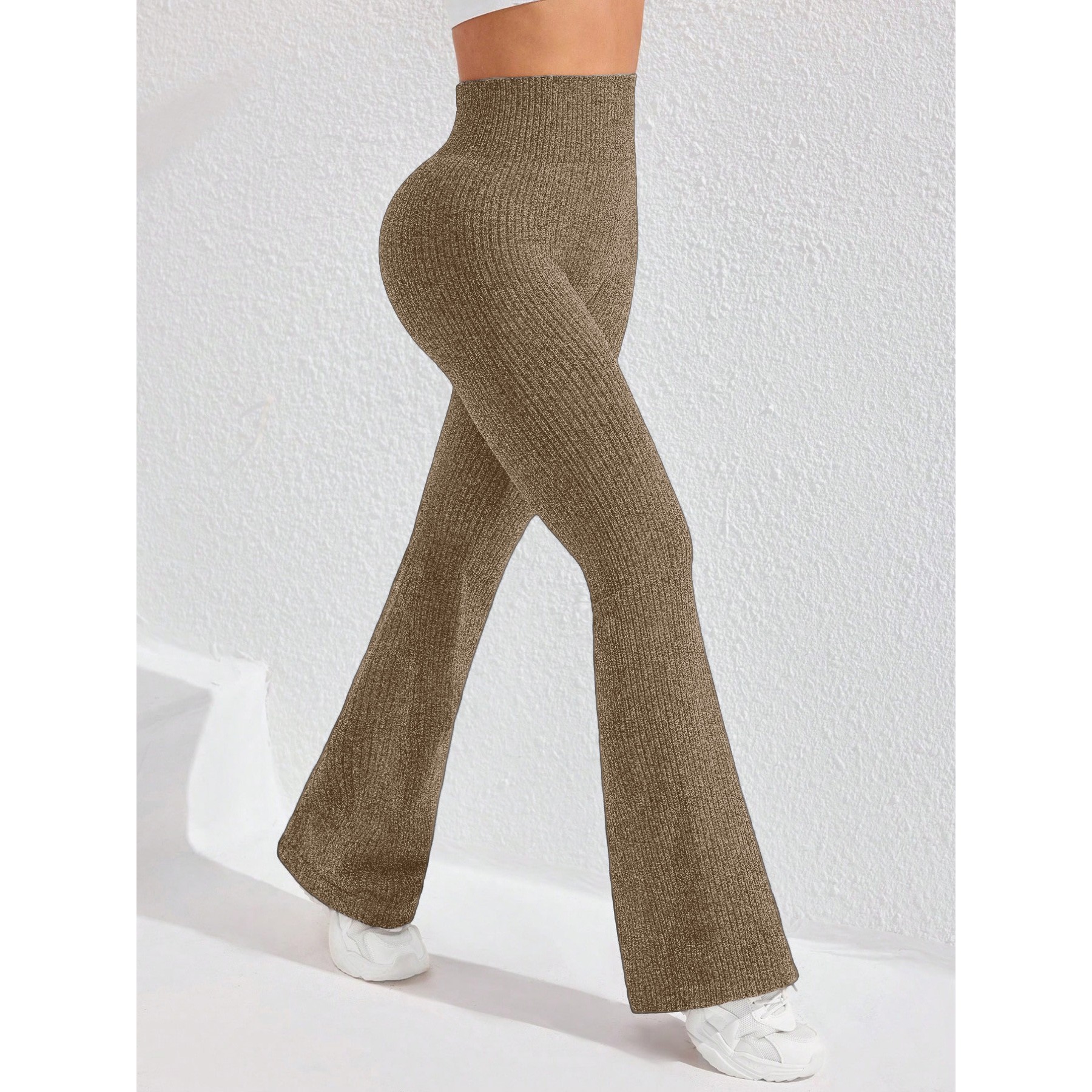 Pantaloni Sport de Dama, Flippy, pentru Yoga, Talie Inalta, Evazati, Tricotati, Khaki, Marime XL [1]