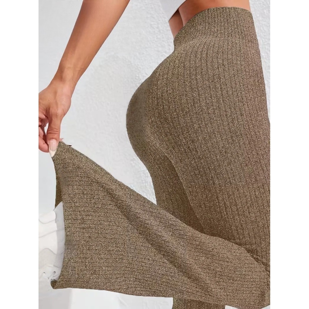 Pantaloni Sport de Dama, Flippy, pentru Yoga, Talie Inalta, Evazati, Tricotati, Khaki, Marime XS [2]