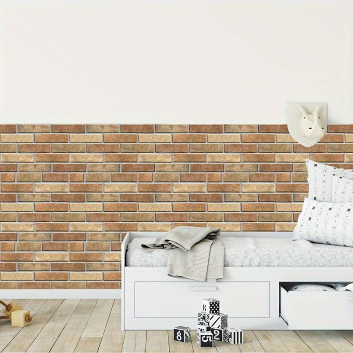 10 x Placi Tapet Autocolant 3D cu Imitatie de Caramida de Piatra, pentru Perete Bucatarie Sufragerie, Usor de Curatat, Rezistent la Apa, Autoadeziv, 30x30 cm, Maro [6]