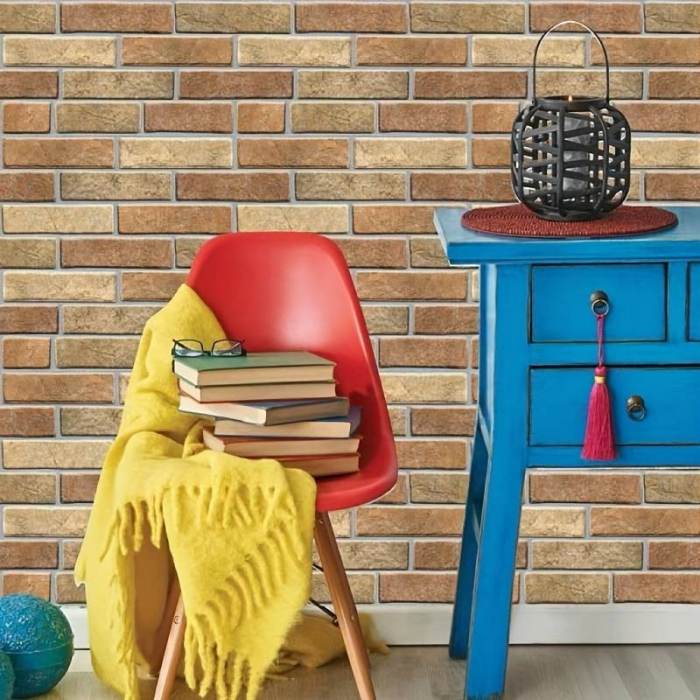 10 x Placi Tapet Autocolant 3D cu Imitatie de Caramida de Piatra, pentru Perete Bucatarie Sufragerie, Usor de Curatat, Rezistent la Apa, Autoadeziv, 30x30 cm, Maro [4]