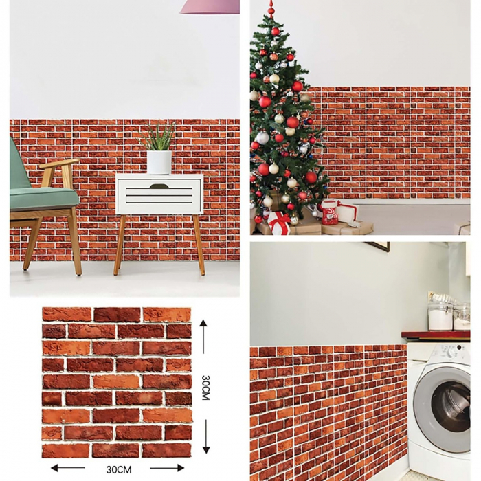 * LICHIDARE STOC * 10 x Placi Tapet Autocolant 3D cu Imitatie de Caramida, pentru Perete Bucatarie Sufragerie, Usor de Curatat, Rezistent la Apa, Autoadeziv, 30x30 cm, Rosu - [7]