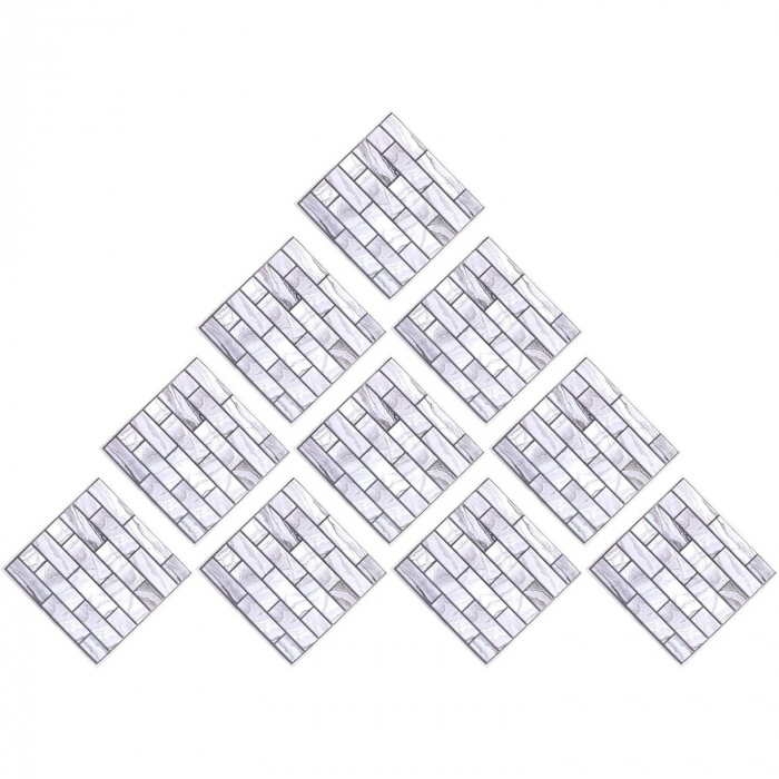 * LICHIDARE STOC * 10 x Placi Tapet Autocolant 3D cu Imitatie de Marmura Dreptunghiulara, pentru Perete Bucatarie Sufragerie, Usor de Curatat, Rezistent la Apa, Autoadeziv, 30x30 cm, Gri - [2]