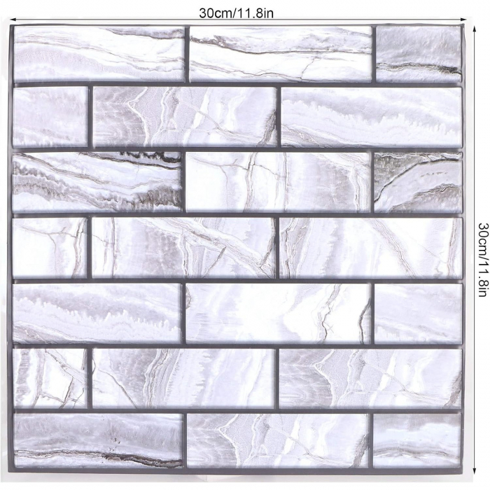 10 x Placi Tapet Autocolant 3D cu Imitatie de Marmura Dreptunghiulara, pentru Perete Bucatarie Sufragerie, Usor de Curatat, Rezistent la Apa, Autoadeziv, 30x30 cm, Gri [5]