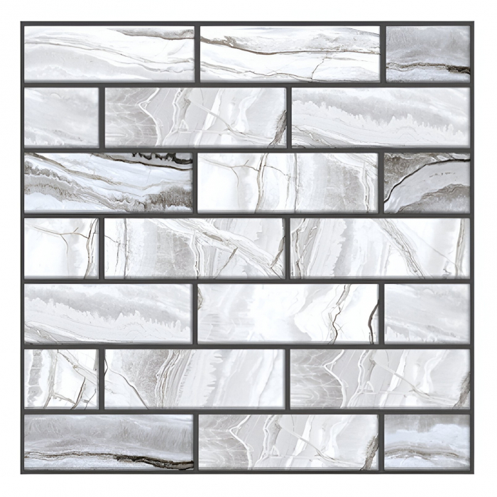 10 x Placi Tapet Autocolant 3D cu Imitatie de Marmura Dreptunghiulara, pentru Perete Bucatarie Sufragerie, Usor de Curatat, Rezistent la Apa, Autoadeziv, 30x30 cm, Gri [1]