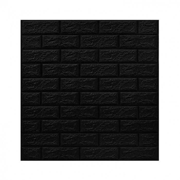 Set 10 Placi Tapet 3D, Flippy, 70 x 77 cm, Grosime 3 mm, din Polietilena, Model Caramida, Suprafata acoperita 5.3 mp, Negru [1]