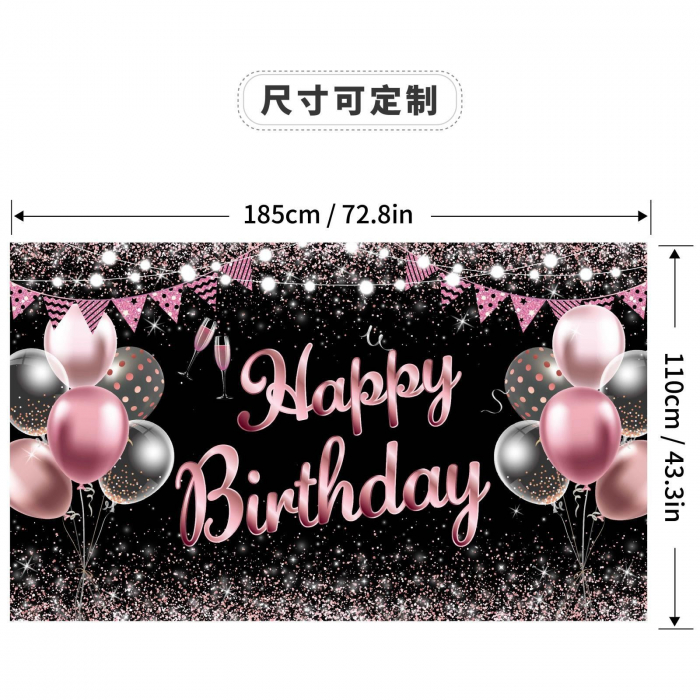 Banner Tip Fundal pentru Poze, Flippy, din Panza, 185 x 110 cm, Sfoara 6 m, Prindere in 4 Colturi, Negru/Roz [1]