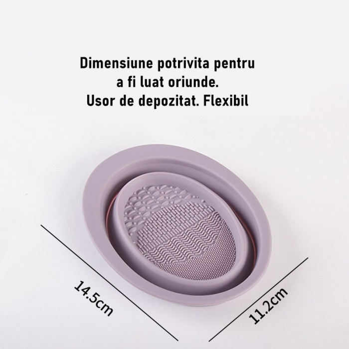 Accesoriu din silicon pentru curatarea accesoriilor makeup, pensule, buretei, 14.5 x 11,5 cm, 2 moduri de utilizare, pliabil, mov [3]