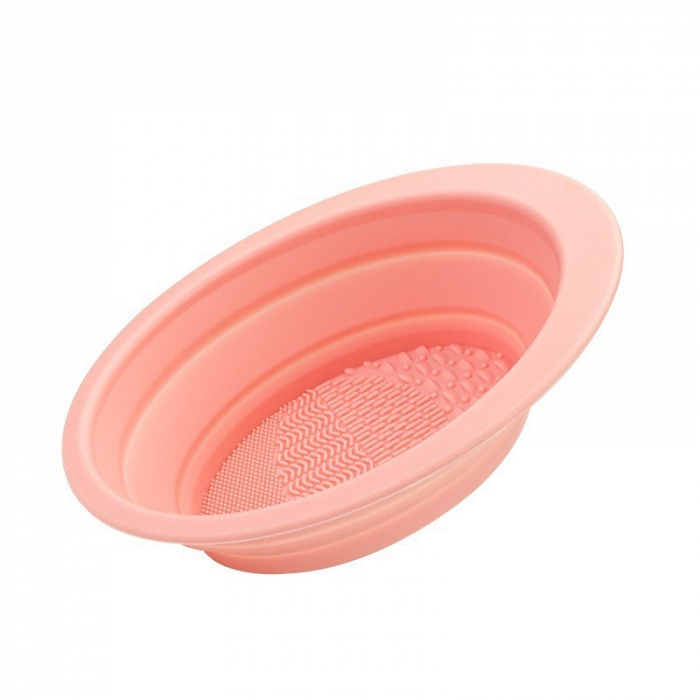 Accesoriu din silicon pentru curatarea accesoriilor makeup, pensule, buretei, 14.5 x 11,5 cm, 2 moduri de utilizare, pliabil, roz [11]