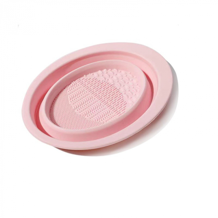 Accesoriu din silicon pentru curatarea accesoriilor makeup, pensule, buretei, 14.5 x 11,5 cm, 2 moduri de utilizare, pliabil, roz [1]