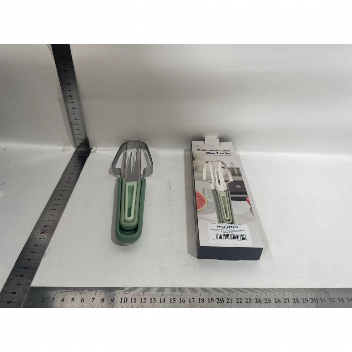 Taietor Decojitor pentru Pepene, Flippy, pentru Legume si Fructe, Multifunctional, Set din 3 Parti, Otel Inoxidabil si Plastic PP, 22.5 x 7 cm Verde [2]