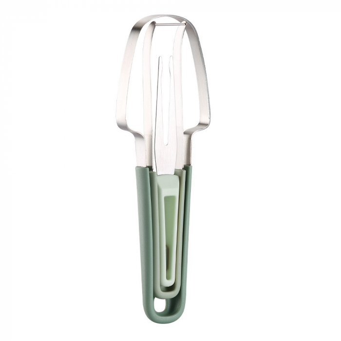 Taietor Decojitor pentru Pepene, Flippy, pentru Legume si Fructe, Multifunctional, Set din 3 Parti, Otel Inoxidabil si Plastic PP, 22.5 x 7 cm Verde [1]