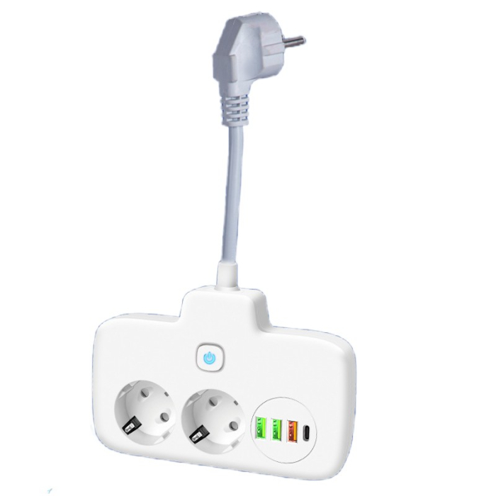 Adaptor Priza, Flippy, 6 in 1, 2 Prize Standard, 3 Porturi USB, 1 Port Tip C, Buton Oprire, 2500W, din PC, Alb [1]