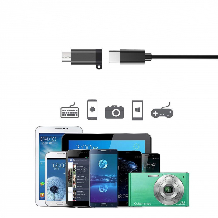 Adaptor Type C (mama) to micro USB (tata) cu Agatatoare Breloc inclusa, 2.5 cm lungime, Negru [3]