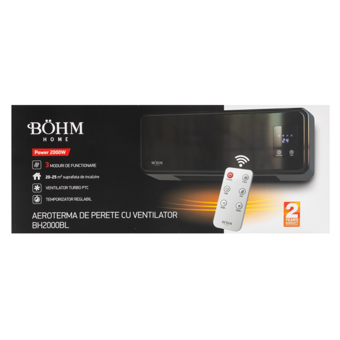 Aeroterma de perete cu display si telecomanda BoHM BH2000BL, 20–25 m², 1000W-2000W [7]