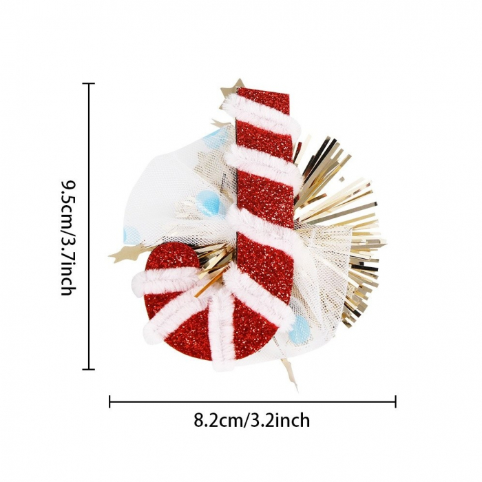Agrafa de Par, Flippy, Tema Craciun, Model Acadea, din Panza, 9.5 x 8.2 cm, Multicolor [2]