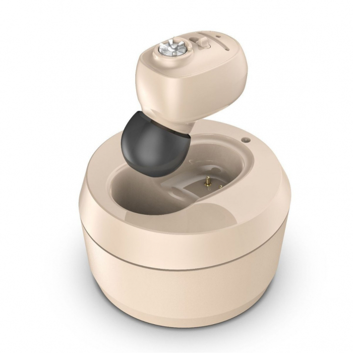 Aparat Auditiv Intraauricular In-Ear, Flippy, Amplificator de sunet pentru Auz, Minuscul Design Nou, 14 x 10 x 3.8 cm, 116 gr, Camel [1]