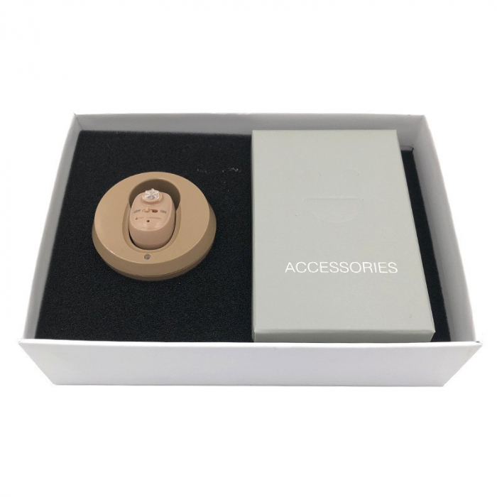 Aparat Auditiv Intraauricular In-Ear, Flippy, Amplificator de sunet pentru Auz, Minuscul Design Nou, 14 x 10 x 3.8 cm, 116 gr, Camel [2]