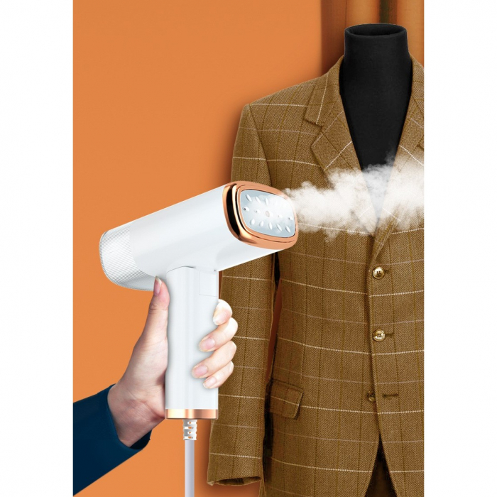 Aparat de Calcat Vertical Portabil cu Abur, Flippy, Putere 1000W, Rezervor de 100 ml, Priza, Functie Anti Calcar si Auto Curatare, Pliabil, 15x17x7.5 cm, Alb [9]