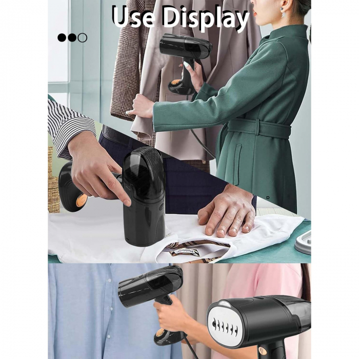 Aparat de Calcat Vertical Portabil cu Abur, Flippy, Putere 1500W, Rezervor Detasabil de 138ml, Priza, Functie Anti Calcar si Auto Curatare, Pliabil, cu Perie, 20x10.5x8 cm, Negru [6]