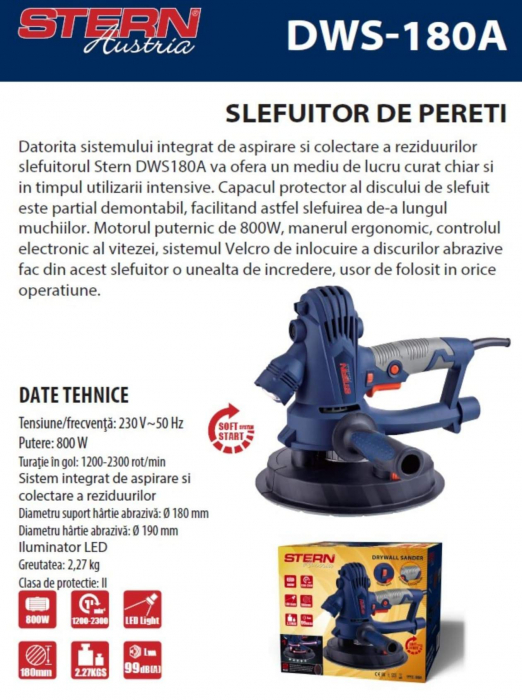 Aparat de slefuit cu banda Stern DWS180A, 1000 W, 2300 Rpm, Ø190 mm [3]