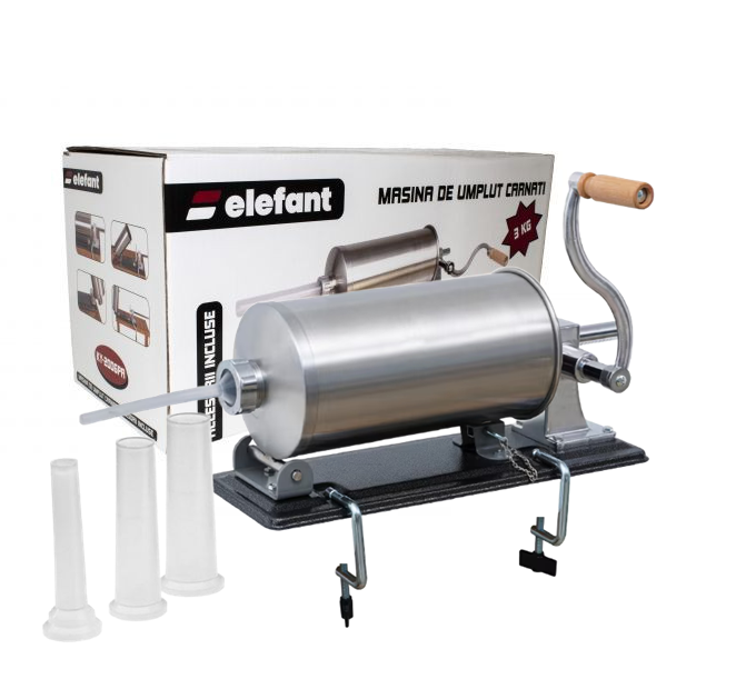 Aparat de umplut Carnati Elefant KY-2006PA, 3 kg, metal/inox, Orizontal/Rabatabil 4 palnii, prindere de masa [1]