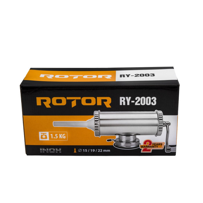 Aparat manual de facut carnati ROTOR RY-2003, 1,5 kg, orizontal, inox alimentar, 3 palnii, fixare pe masa cu ventuza [6]