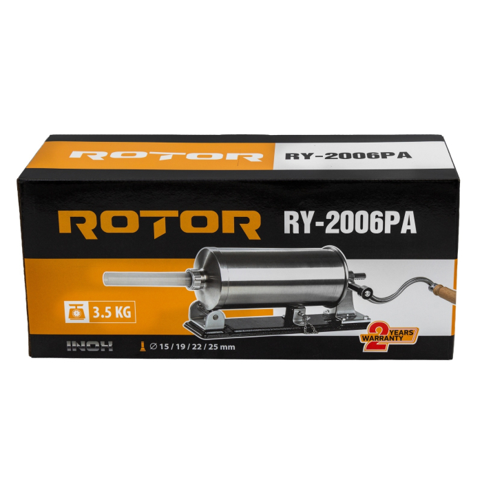 Aparat manual de facut carnati ROTOR RY-2006PA, orizontal, 3,5 kg, inox alimentar, cuva rabatabila, 4 palnii, fixare pe masa cu cleme [7]