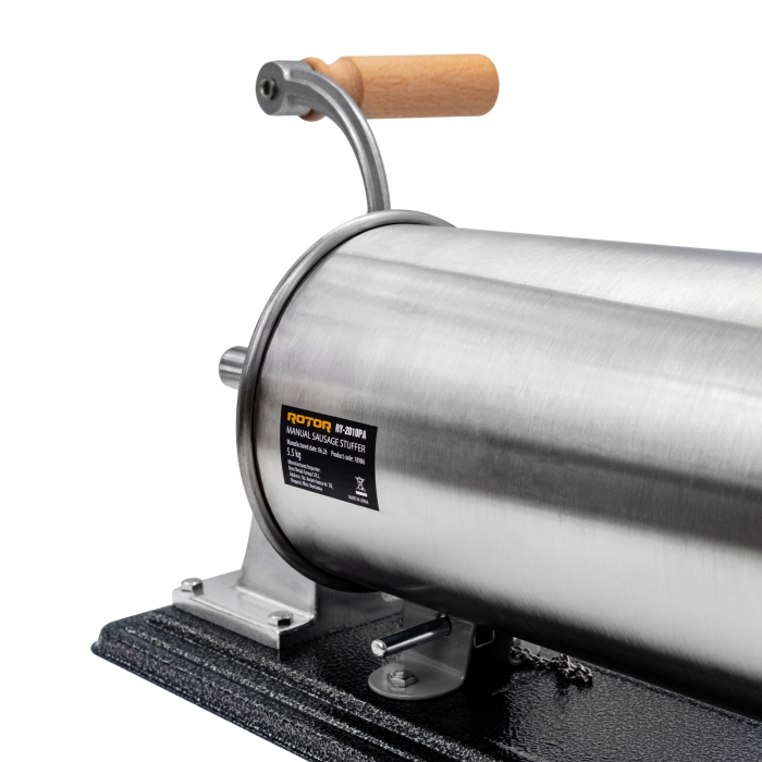 Aparat manual de facut carnati ROTOR RY-2010PA, orizontal, 5,5 kg, cuva rabatabila din inox alimentar, 4 palnii, fixare pe masa cu cleme [4]
