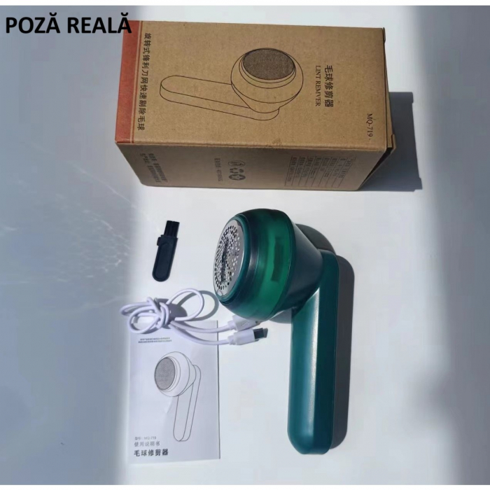 Aparat Pentru Curatat Scame, Par Si Praf, Flippy, Pentru Diferite Tipuri De Material, Cu Lame Din Otel Inoxidabil, Incarcare Prin USB Type-C, Cu Perie De Curatare si Cablu USB Incluse, Verde, 135 x 75 [5]