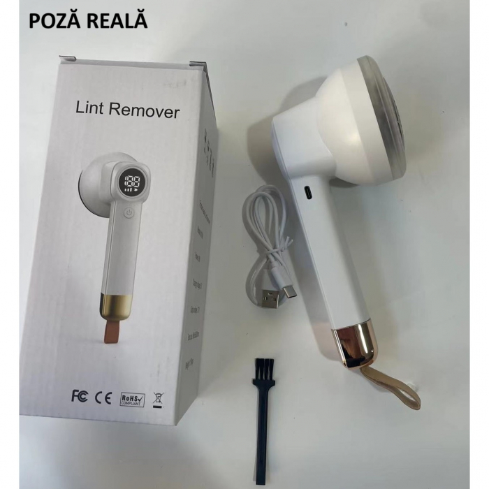 Aparat Pentru Curatat Scame, Par Si Praf, Flippy, Pentru Diferite Tipuri De Material, Cu Lame Din Otel Inoxidabil, Incarcare Prin USB Type-C, Cu Perie De Curatare si Cablu USB Incluse, Alb, 20 x 8.8 x [16]
