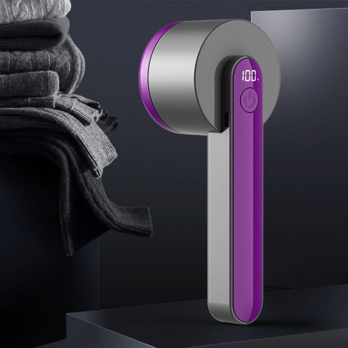 Aparat Pentru Curatat Scame, Par Si Praf, Flippy, Trimmer pentru Diferite Tipuri De Material, Cu Lame Din Otel Inoxidabil, Maner Ergonomic, Incarcare Prin USB, Negru Mov [2]