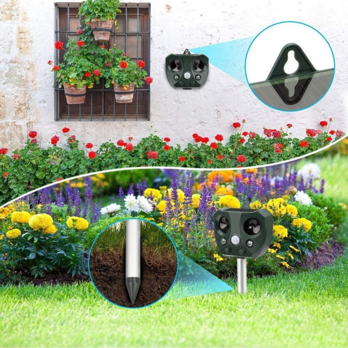 Aparat Solar LED cu Ultrasunete, Flippy, Repelent pentru Animale Mari si Mici, Lumina Rosie si Alba, Anti Rozatoare, Anti Insecte, 15 x 14 x 24 cm, Verde [3]