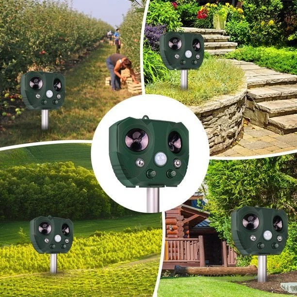 Aparat Solar LED cu Ultrasunete, Flippy, Repelent pentru Animale Mari si Mici, Lumina Rosie si Alba, Anti Rozatoare, Anti Insecte, 15 x 14 x 24 cm, Verde [8]