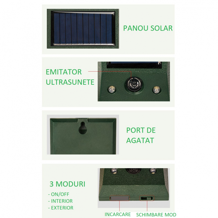Aparat Solar LED cu Ultrasunete, Flippy, Repelent pentru Animale Mari si Mici, Lumina Rosie si Alba, Anti Rozatoare, Anti Insecte, Frecventa 9-36.5KHZ, 12 X 6.5 cm, Verde [6]