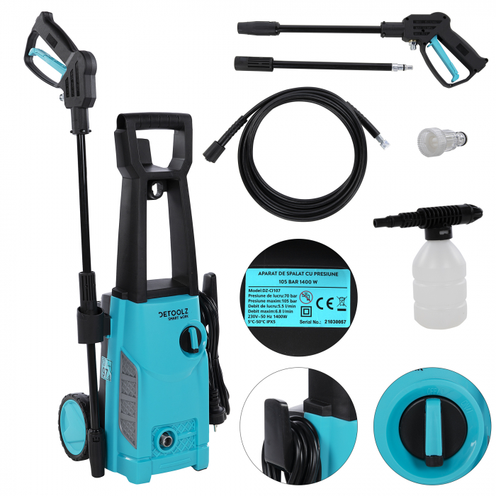 Aparat spalat cu presiune Detoolz, 1400 W, 105 bar, 6.8 l/min [14]