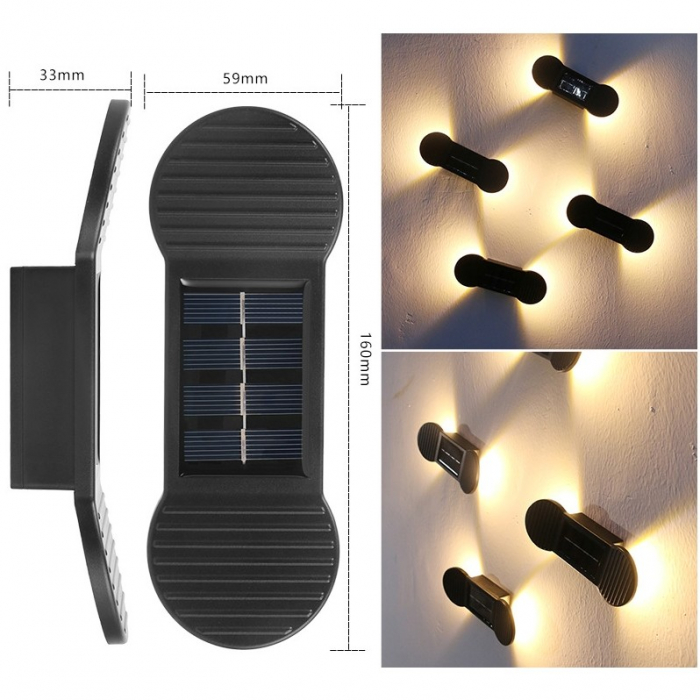Aplica solara LED Flippy, ABS/Policarbonat, rezistenta la apa IP65, 2 LED-uri SMD, pentru perete, scari, 1.2V, 600mah, 16 x 5.9 x 3.3 cm, lumina alb cald, negru [2]