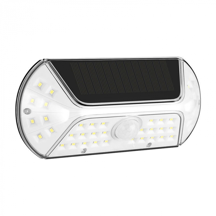 Aplica solara LED SMD pentru perete Flippy, cu senzor de miscare, dreptunghiulara, IP44, luminozitate mare 40 LED-uri, 3.7V, 1200mah, autonomie 8 ore, 19.2 x 8.9 cm, alb rece [1]