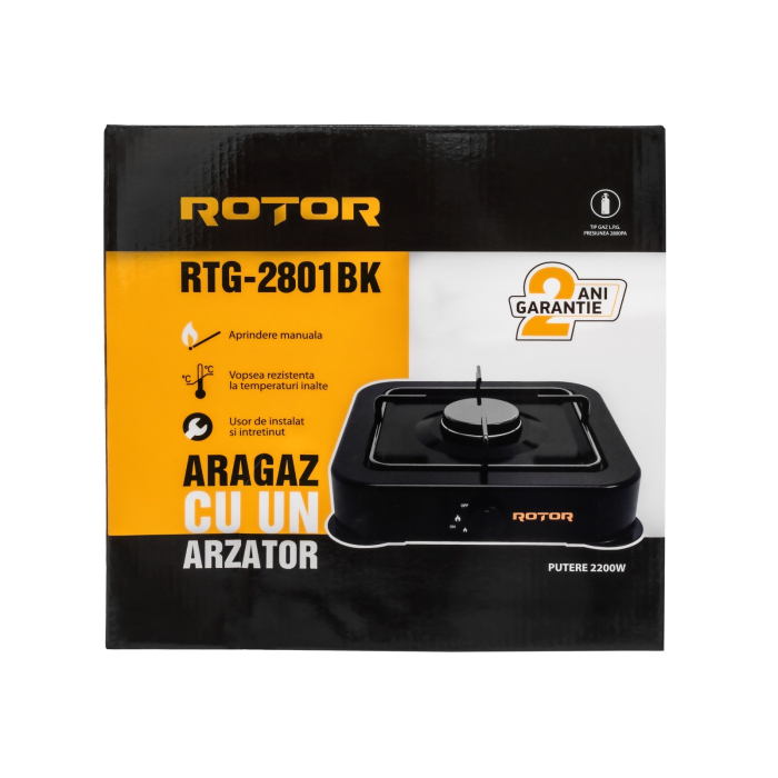 Aragaz cu un arzator pe gaz ROTOR RTG-2801BK, 2200W, GPL, aprindere manuala [6]