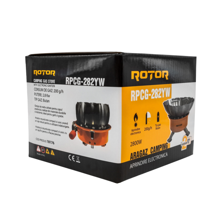 Arzator portabil rezistent la vant cu aprindere electronica ROTOR RPCG-282YW, 2.8 kW, butan, consum 200 g/h [4]