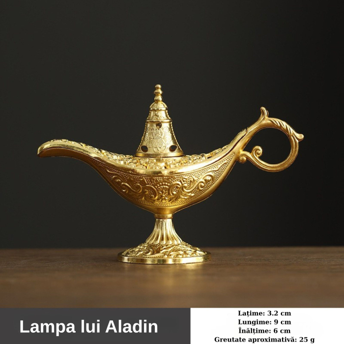 Arzator Tamaie, Flipppy, Model Lampa Aladin, Aliaj, Dimensiune Mica, cu Maner si Capac, Lampa Decorativa Vintage, 3.2 x 9 x 6 cm, Auriu [4]