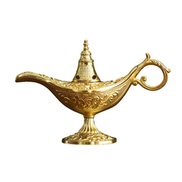 Arzator Tamaie, Flipppy, Model Lampa Aladin, Aliaj, Dimensiune Mica, cu Maner si Capac, Lampa Decorativa Vintage, 3.2 x 9 x 6 cm, Auriu [1]
