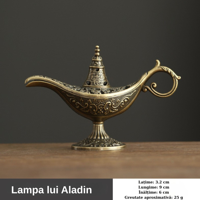 Arzator Tamaie, Flipppy, Model Lampa Aladin, Aliaj, Dimensiune Mica, cu Maner si Capac, Lampa Decorativa Vintage, 3.2 x 9 x 6 cm, Bronz [7]
