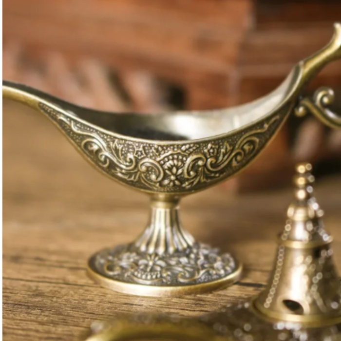 Arzator Tamaie, Flipppy, Model Lampa Aladin, Aliaj, Dimensiune Mica, cu Maner si Capac, Lampa Decorativa Vintage, 3.2 x 9 x 6 cm, Bronz [5]