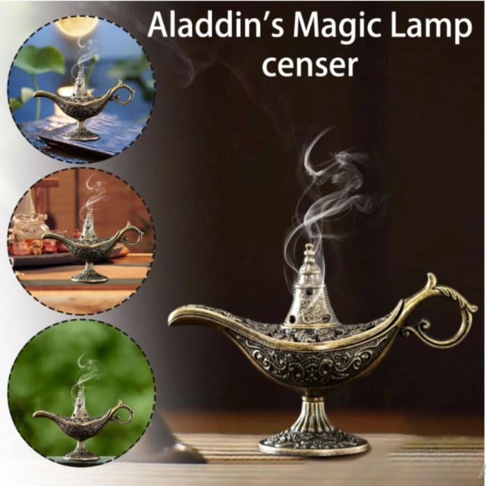 Lichidare Arzator Tamaie, Flipppy, Model Lampa Aladin, Aliaj, Dimensiune Mica, cu Maner si Capac, Lampa Decorativa Vintage, 3.2 x 9 x 6 cm, Bronz [2]